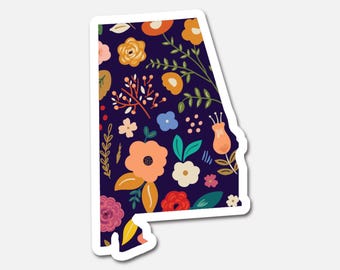 Alabama Navy Floral State Sticker Vinyl Waterproof Laptop Sticker Travel Gift
