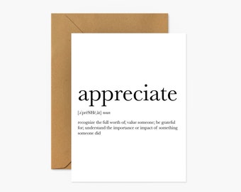 Appreciate Definition - Thank You Greeting Card