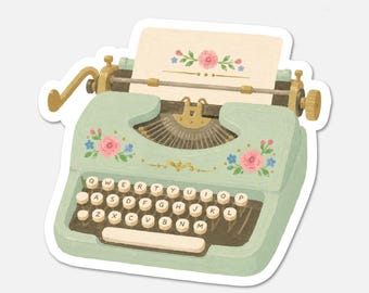Floral Typewriter - Vintage Bookish Sticker