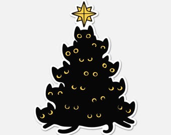 Black Cat Christmas Tree - Cat Sticker
