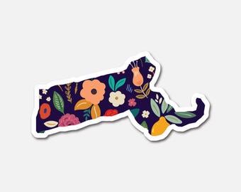 Massachusetts Navy Floral State Sticker