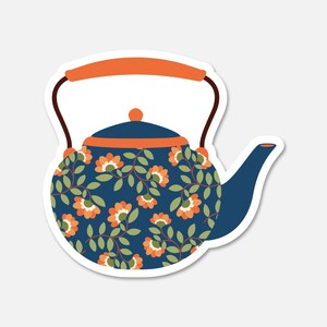 Flower Stickers: Blue and Orange Ivy Teapot