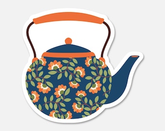 Flower Stickers: Blue and Orange Ivy Teapot