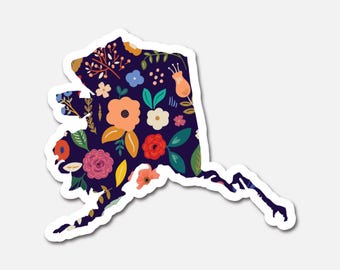 Alaska Navy Floral State Sticker Vinyl Waterproof Laptop Sticker Travel Gift
