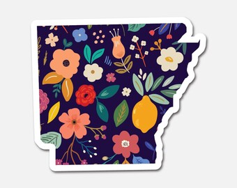 Arkansas Navy Floral State Sticker Vinyl Waterproof Laptop Sticker Travel Gift