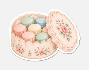 Box Of Macarons - Pink Vintage Sticker