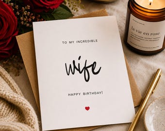 To My Wife - Birthday Card Wife Birthday Card Heartfelt Birthday Card for Wife Minimalist Greeting Card