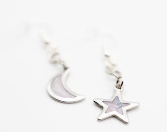 Custom Silver Moon and Star Earrings