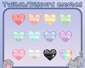 Bundle of 12 Pastel Rainbow Sparkly Heart Emojis/Emotes for Discord servers, Twitch streams, etc.