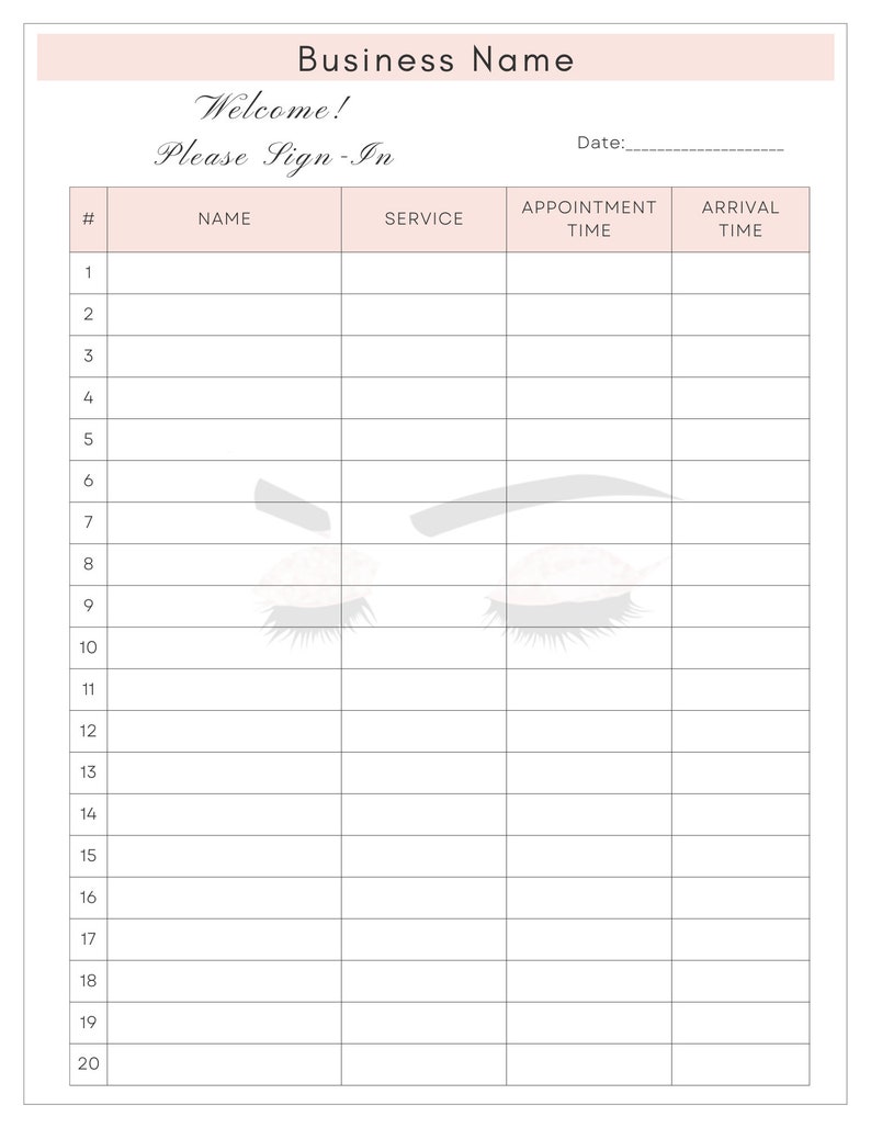 Customer Sign In Esthetician Template Salon Sign in Sheet - Etsy