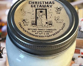 CHRISTMAS GETAWAY  | Soy Candle | 8oz Mason Jar | Farmhouse Candle |