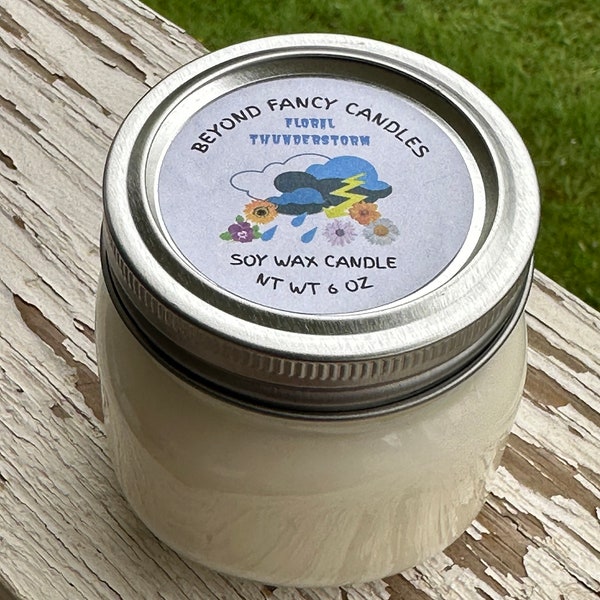 FLORAL THUNDERSTORM  I Scented  Soy Candle | 8 OZ Mason Jar Candle |  Blended Candle | Farmhouse Candle |