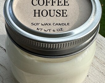 COFFEE HOUSE | Soy Candle | Soy Candles | Handmade | Dye Free Candle | 8 OZ Mason Jar Candle | Farmhouse candle
