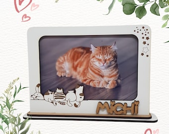 Marco de Fotos Personalizado para Gatos.Portafotos con Nombre del Gato, Regalo Original para Amantes de los Animales.Recuerdo mascota. 10x15