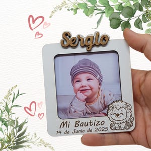 Original Baptism Gift, Magnet Photo Frame with children&#39;s drawing, Personalized Guests Detail, Embossed Name, Fridge Magnet Frame.