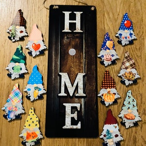 Home Sign with Interchangeable Gnomes Wall Hanging Door Hanging