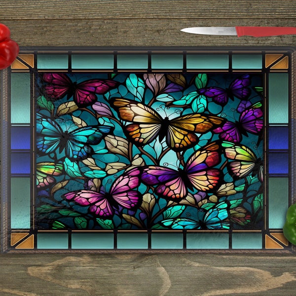 Butterfly Stained Glass Style Cutting Board