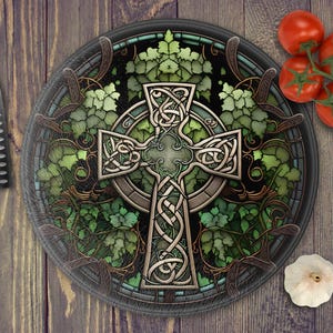 Celtic Cross Glass Cutting Board, Heat Resistant Food Prep Surface afbeelding 2