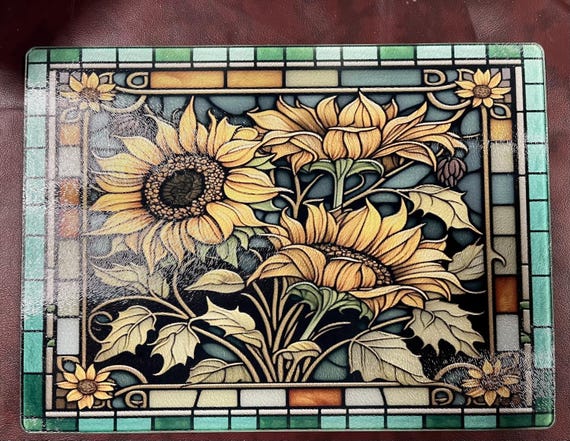 Sunflowers Stained Glass Style Cutting Board