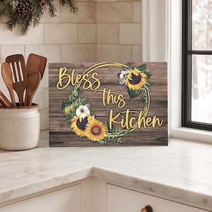 Glass Cutting Board - Bless this Kitchen Sunflower Design, Perfect for Baking, Cooking & Gift-Giving