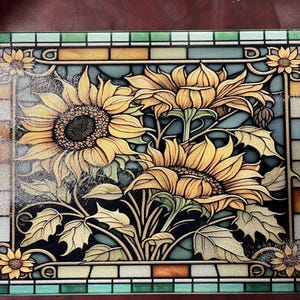 Sunflower Stained Glass Style Cutting Board, Heat Resistant for Food Prep