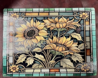 Sunflower Stained Glass Style Cutting Board, Heat Resistant for Food Prep