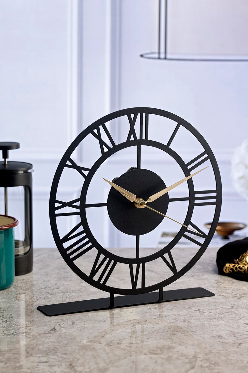 Desk Clock Table Top Clock White Old Metal Table Top Time Etsy