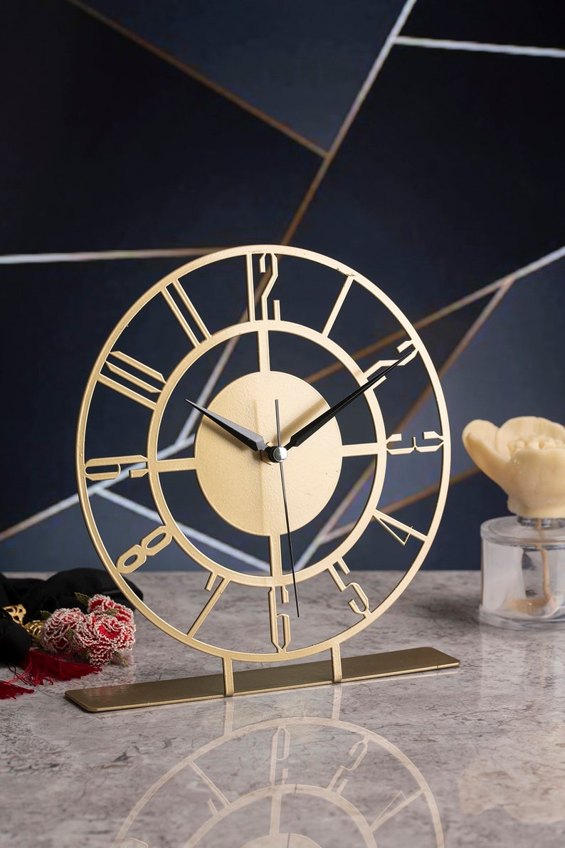 Desk Clock Table Top Clock White Old Metal Table Top Time Etsy