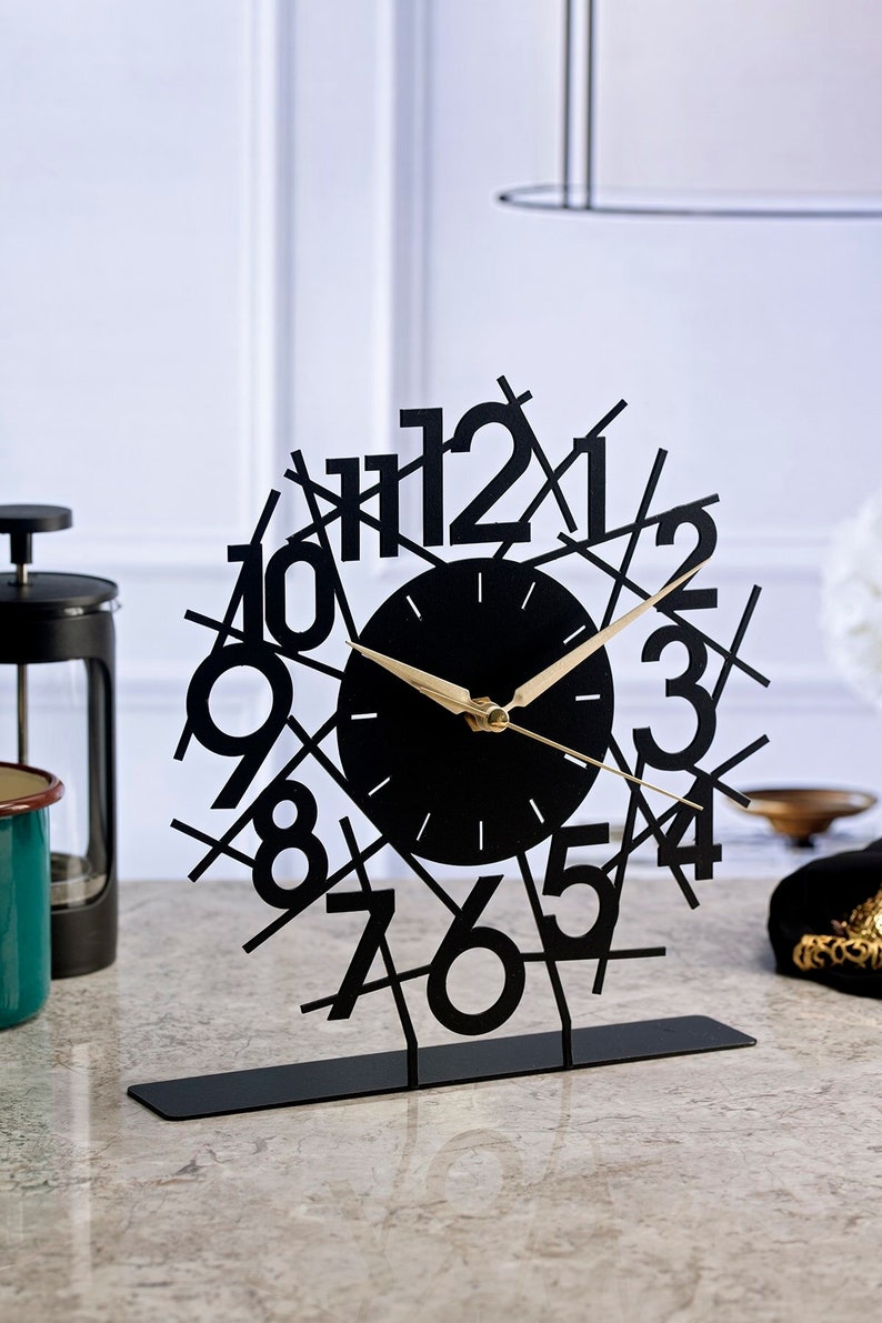 Desk Clock Table Top Clock White Old Metal Table Top Time Etsy
