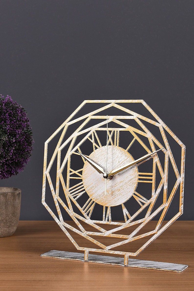 Desk Clock Table Top Clock White Old Metal Table Top Time Etsy