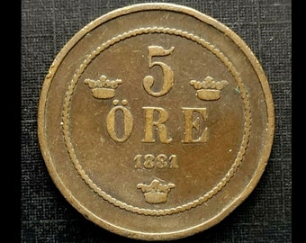 Sweden - 1881 Five Ore VF30 - Very Fine+