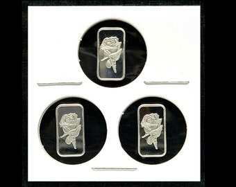 Roses – Set of Three 1 Gram Fine Silver Bullion Bars!!