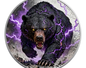Black Bear 1oz. Silver Plated Pure Copper Colourized Bullion Round!!