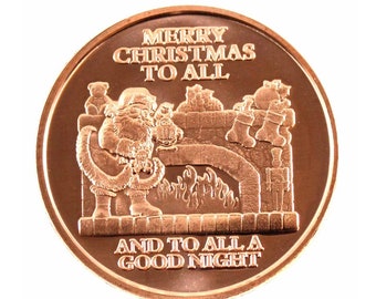 Merry Christmas to All - Santa at Fireplace - 1oz. Pure Copper Bullion Round!!