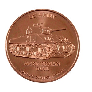 US Army Sherman Tank 1oz. Pure Copper Bullion Round!!
