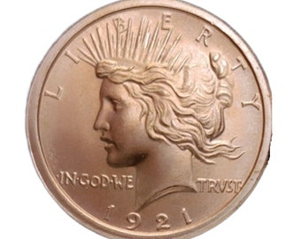 1921 Peace Dollar Portrait 1oz. Pure Copper Bullion Round!!
