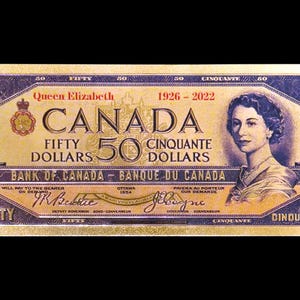Canada 1954 50 Dollar Queen Elizabeth II - 24KT Gold Foil Fantasy Bank Note!!
