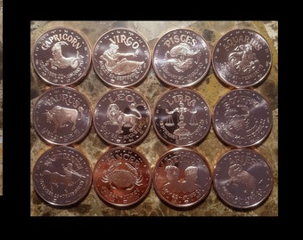 Complete Zodiac Sign Set of 12 1oz. Pure Copper Bullion Rounds!!