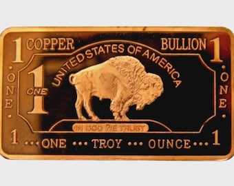 United States of America Buffalo 1oz. Pure Copper Bullion Bar!!