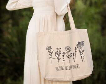Flower Tote Bag, Cute Tote Bag, Floral Tote Aesthetic Bag, Wildflowers tote bag, Canvas Tote Bag, Shoulder Bag, Shopping Bag