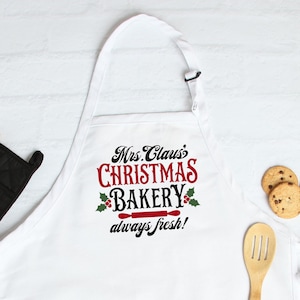 Mrs Claus Christmas Bakery apron, cookie apron with Pockets, Christmas gift  Apron, Christmas Cooking, apron gift for Mom, Baking crew Apron
