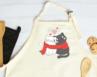Valentine day apron, Valentine cats apron, Love cat design apron, Moms apron, woman's apron, bridal apron, kitchens apron, Apron for wifey