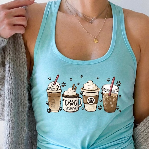 Cute Coffee And Dog Mom Tank Top, Mother's Day Gift, Gift For Dog Lover, Dog Mom Racerback Tank, Coffee Lover Tank Top