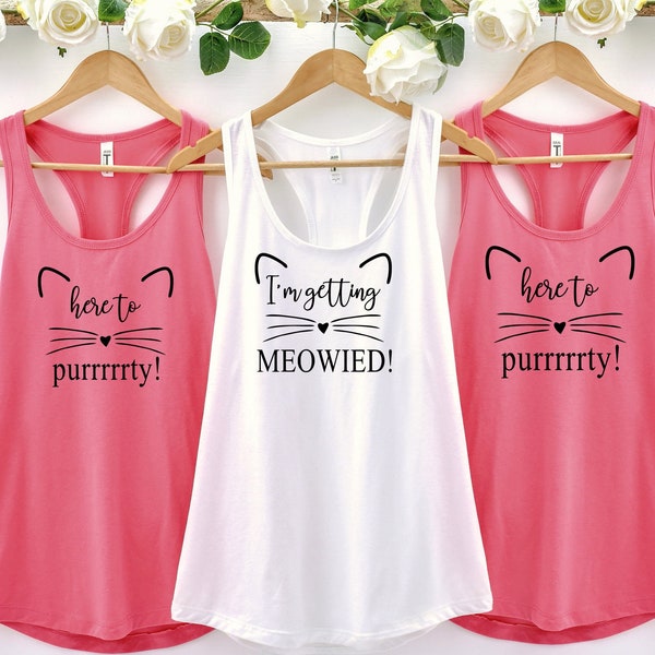 Cat bachelorette party tank, i'm getting meowied racerback, bachelorette party tank top, cat theme bachelorette party shirts