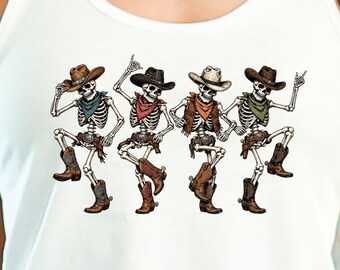 Cowboy Dancing Skeleton Tank Top, Western Halloween Shirt, Spooky Cowboy Tank, Funny Skeleton Top, Halloween Outfit, Country Gift