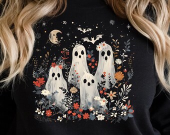 Boho Ghost Halloween Sweatshirt, Boho Halloween Shirt, Cute Ghost Crewneck, Spooky Season Sweatshirt, Fall Outfit, Halloween Gift
