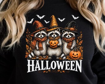 Raccoon Pumpkin Halloween Sweatshirt, Cute Raccoon Shirt, Pumpkin Halloween Crewneck, Spooky Season Sweatshirt, Fall Animal Gift