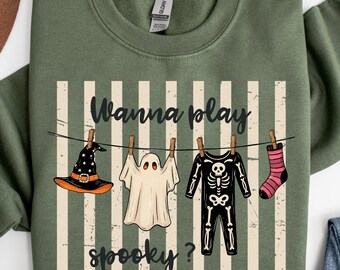 Wanna Play Spooky Sweatshirt, Halloween Sweatshirt, Spooky Season Crewneck, Cute Halloween Shirt, Funny Fall Outfit, Ghost Lover Gift