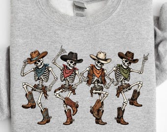 Cowboy Dancing Skeleton Sweatshirt, Western Halloween Shirt, Spooky Cowboy Crewneck, Funny Skeleton Sweatshirt, Halloween Gift, Fall Outfit
