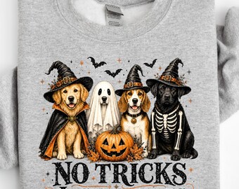 No Trick Just Treats Dogs Sweatshirt, Halloween Dog Shirt, Cute Spooky Crewneck, Funny Dog Lover Gift, Fall Halloween Outfit